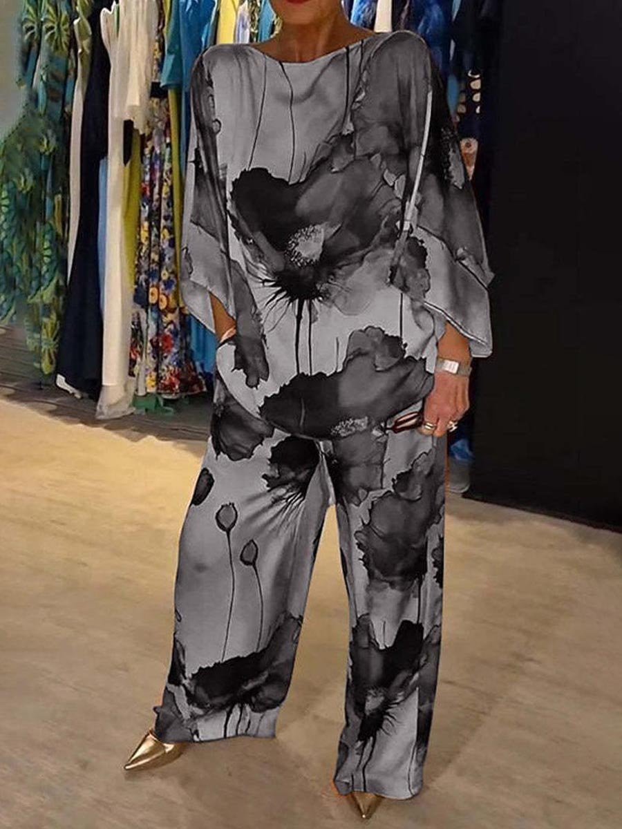 Elegant Satin Loose Printed Suit