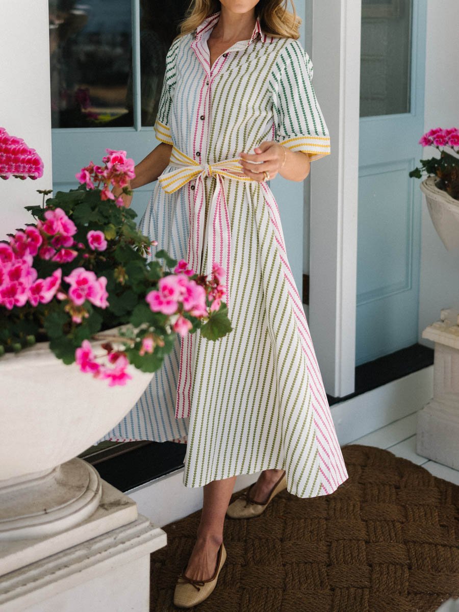 Multi-hued Stripe Shirt Dress