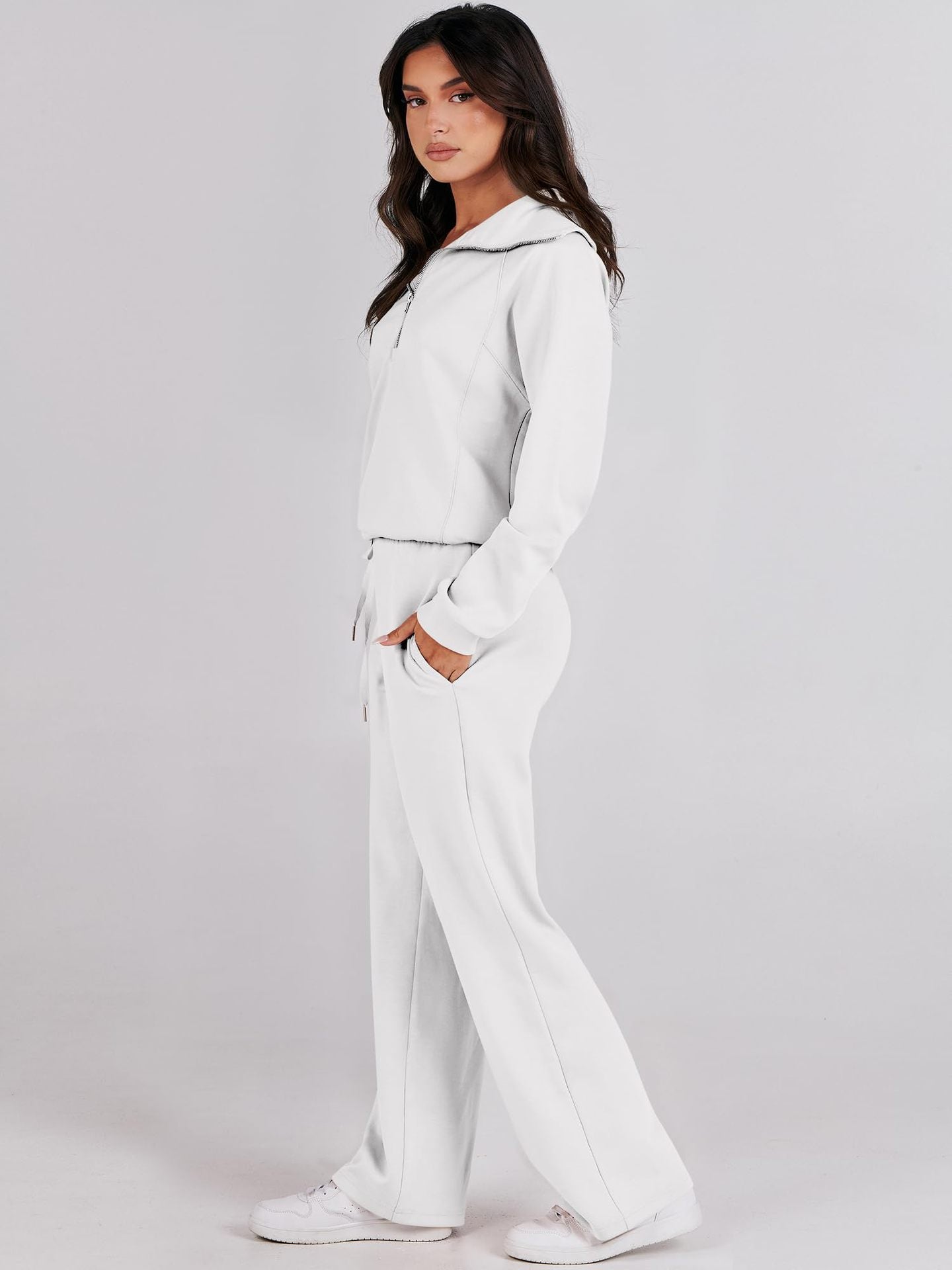 Casual Zippered Long Sleeved Two Piece Set