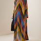 Long Sleeve Color Block Side Split V Neck Maxi Dress