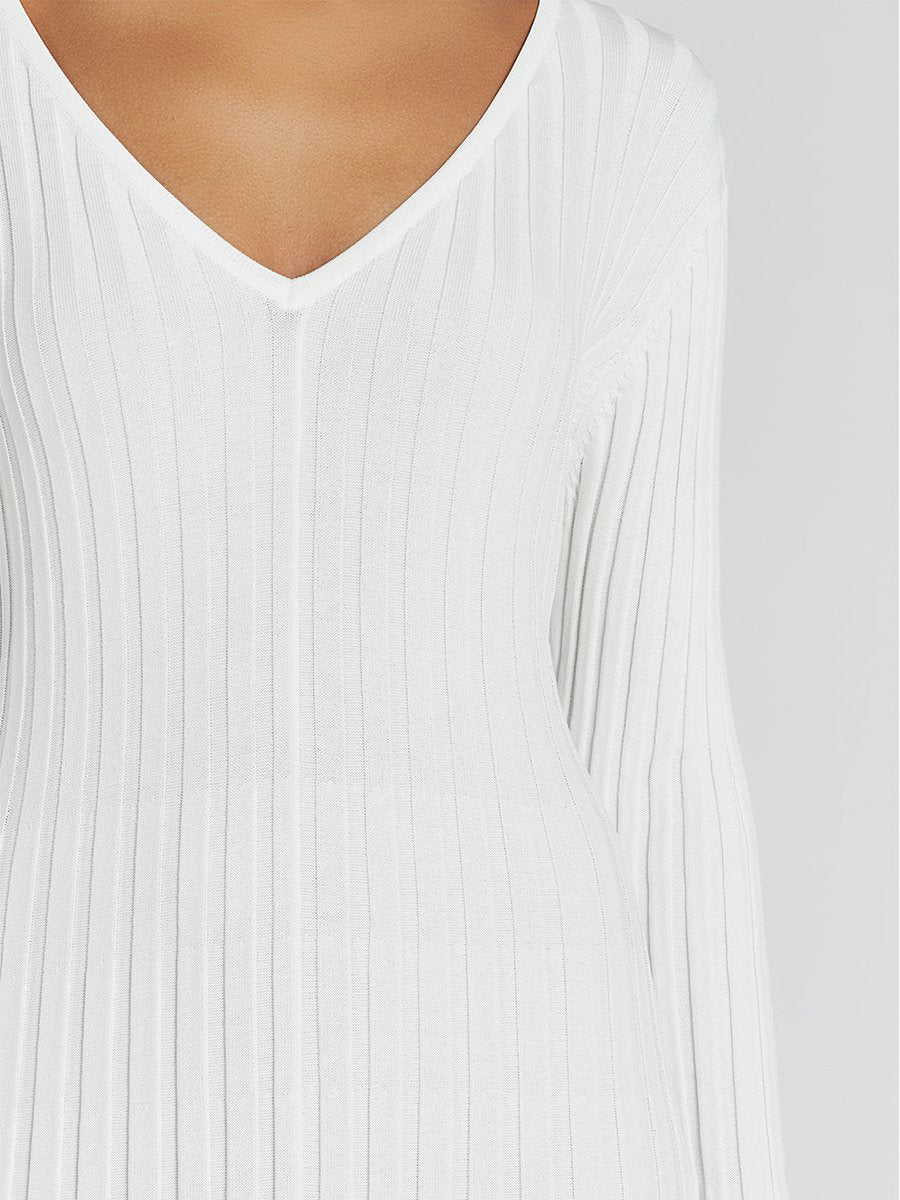 Casual V Neck Ribbed Knitted Dress