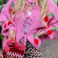 Cherry Embroidered Jacquard Cardigan Women's Strap Sweater