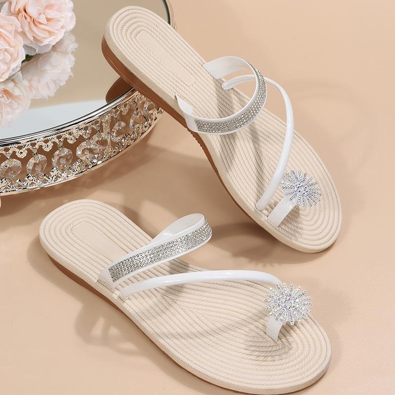 Rhinestone Flower Flat Slippers