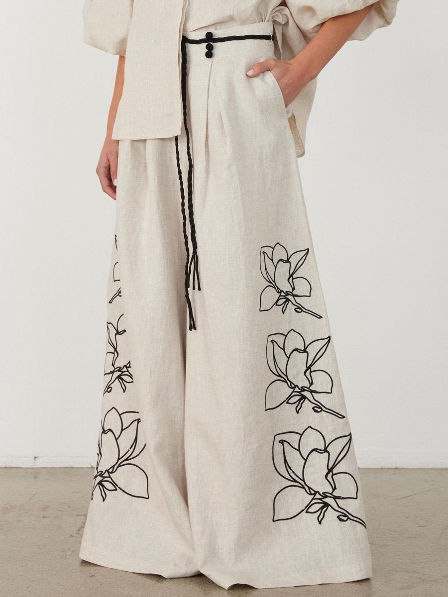 Fashion Linen Printed Wide Leg Sets