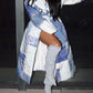 Imitation Denim Print Belted Long Coat