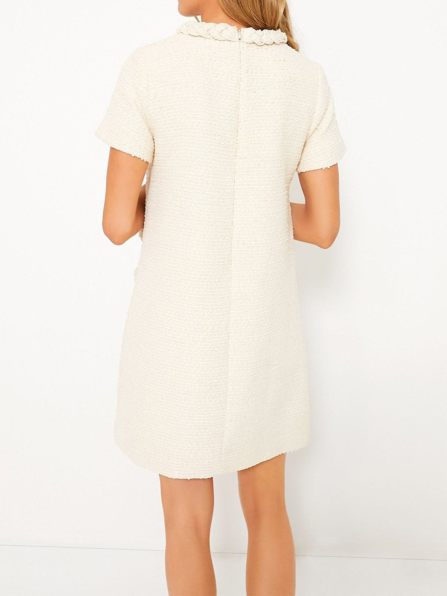 Elegant Short Sleeve Button Tweed Dress