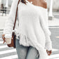 V-neck Irregular Hem Fringed Sweater