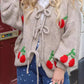 Cherry Embroidered Jacquard Cardigan Women's Strap Sweater