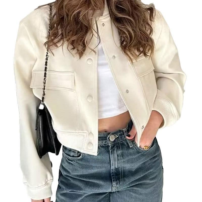 Women's stand collar large pocket jacket