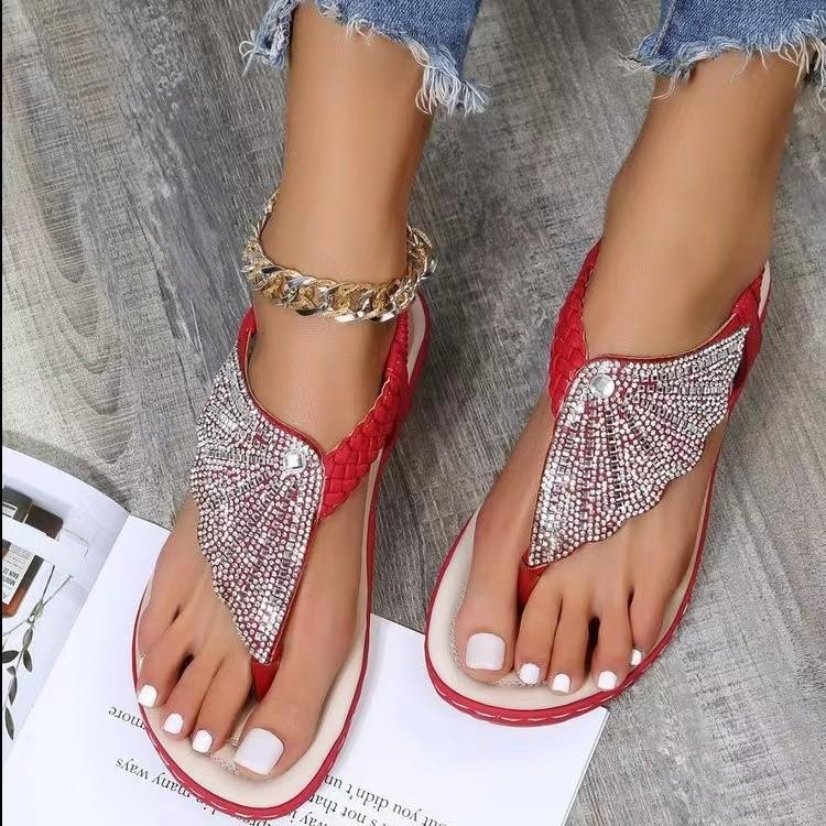 Women's Rhinestone Woven Beach Sandals