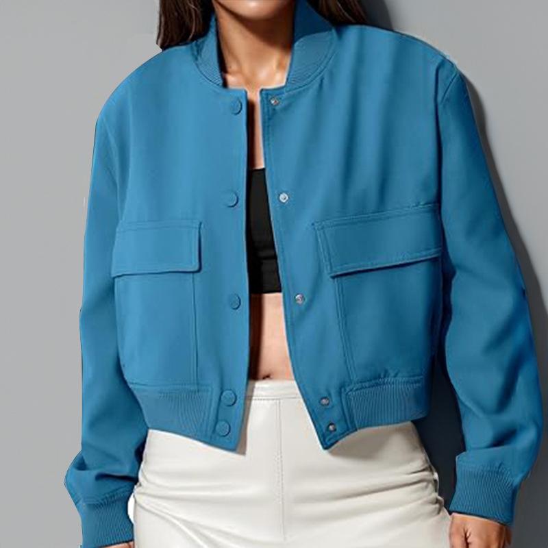 Women's stand collar large pocket jacket