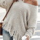 V-neck Irregular Hem Fringed Sweater