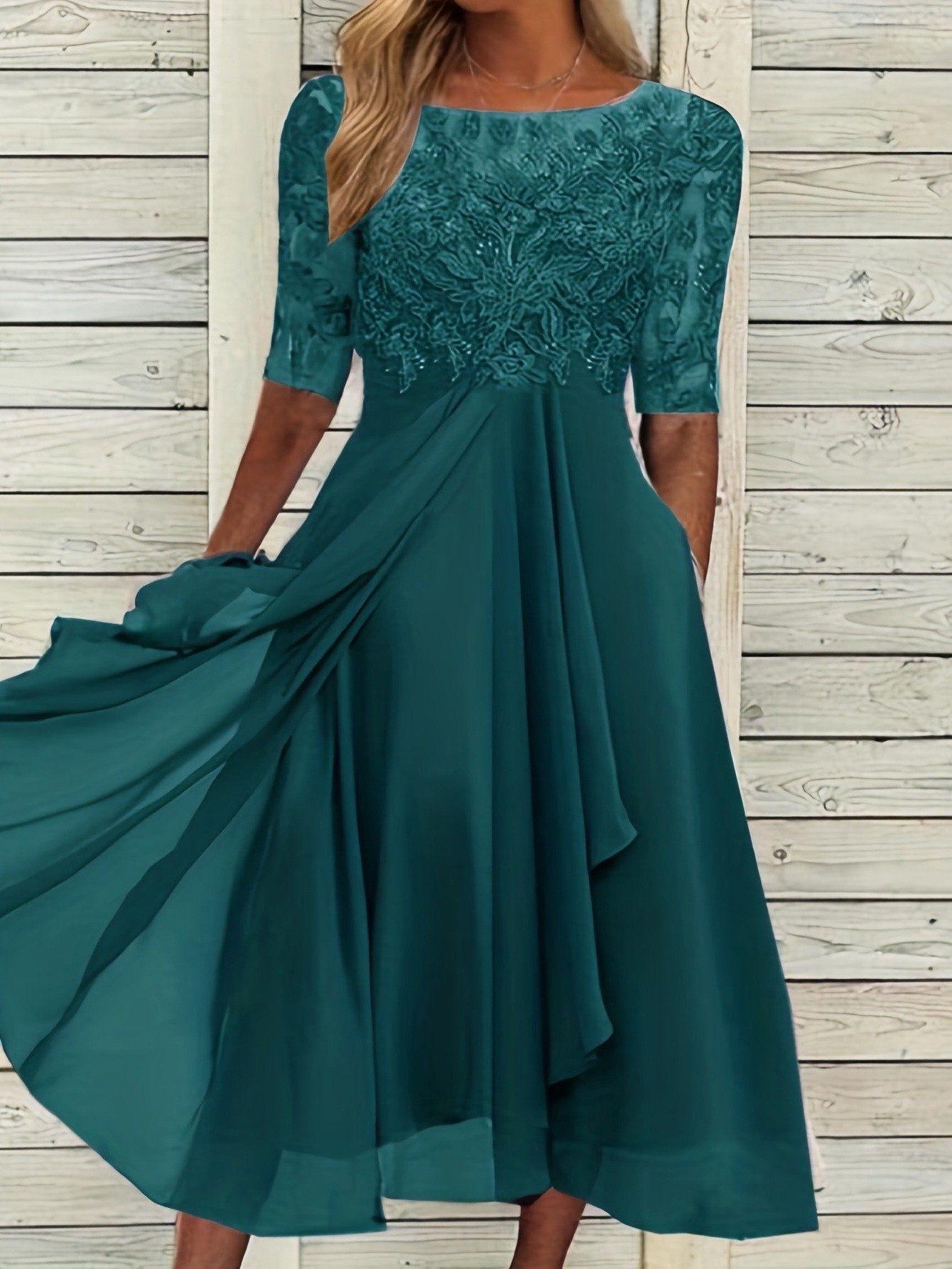 Lace Mid-sleeve Chiffon Dress