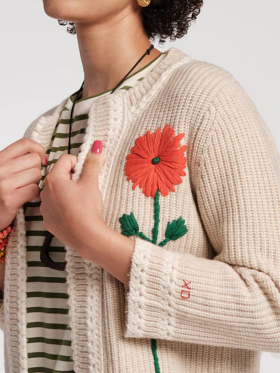 Hand-embroidered Flower Sweater Cardigan