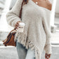 V-neck Irregular Hem Fringed Sweater