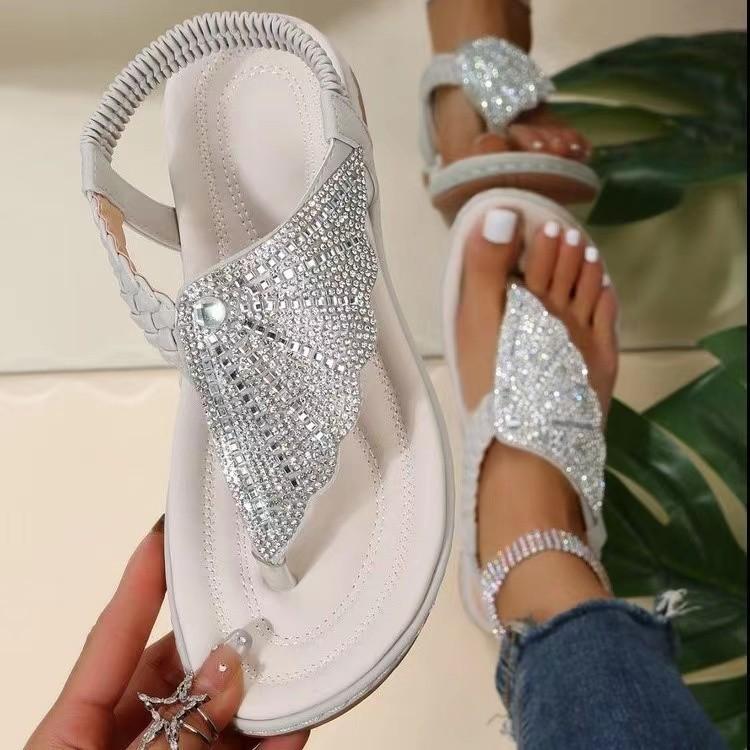 Women's Rhinestone Woven Beach Sandals