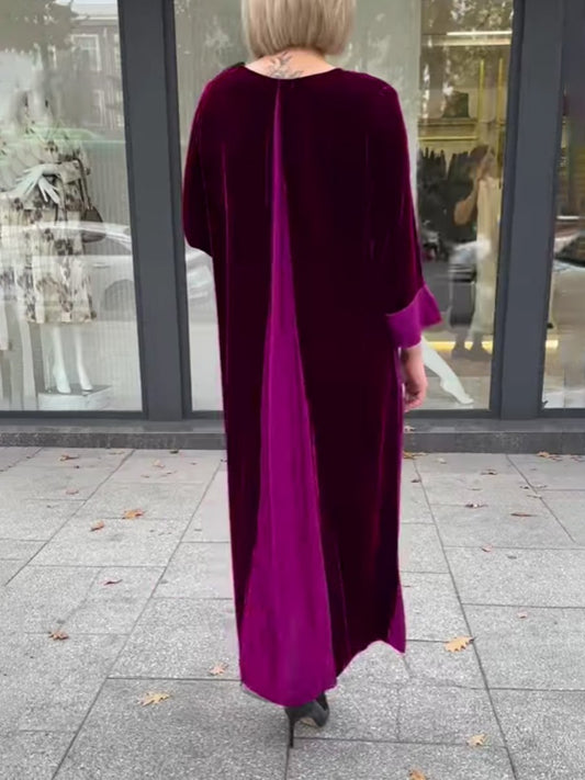 Velvet Patchwork Long Sleeve Midi Dress