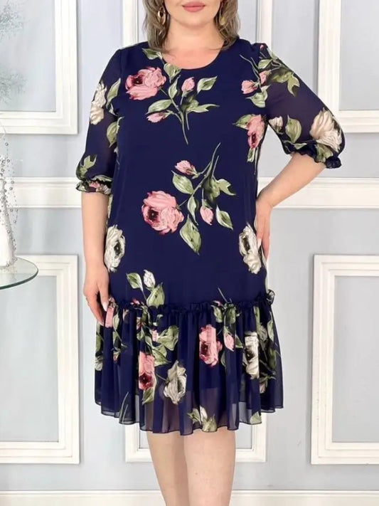 Floral Chiffon Half Sleeve Dress