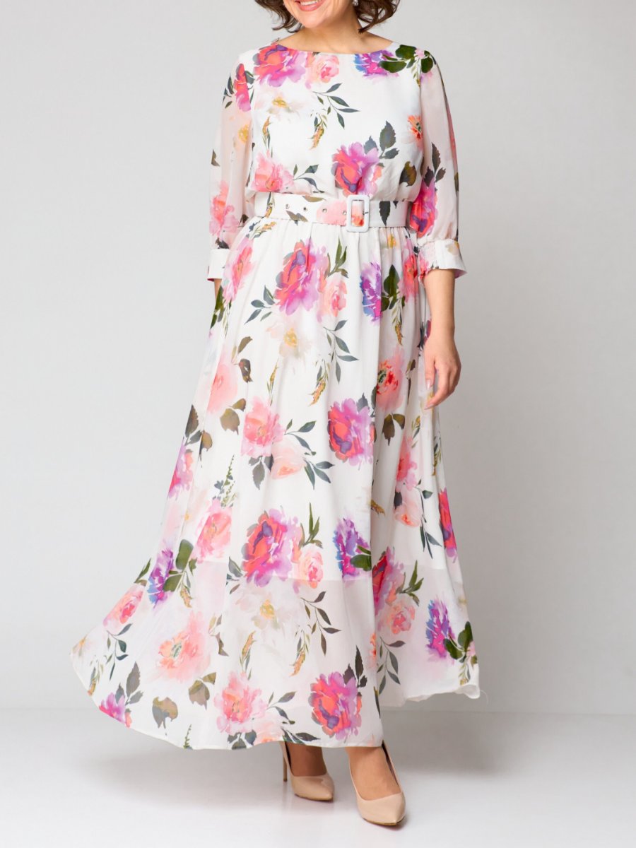 Floral Long Sleeve Chiffon Dress