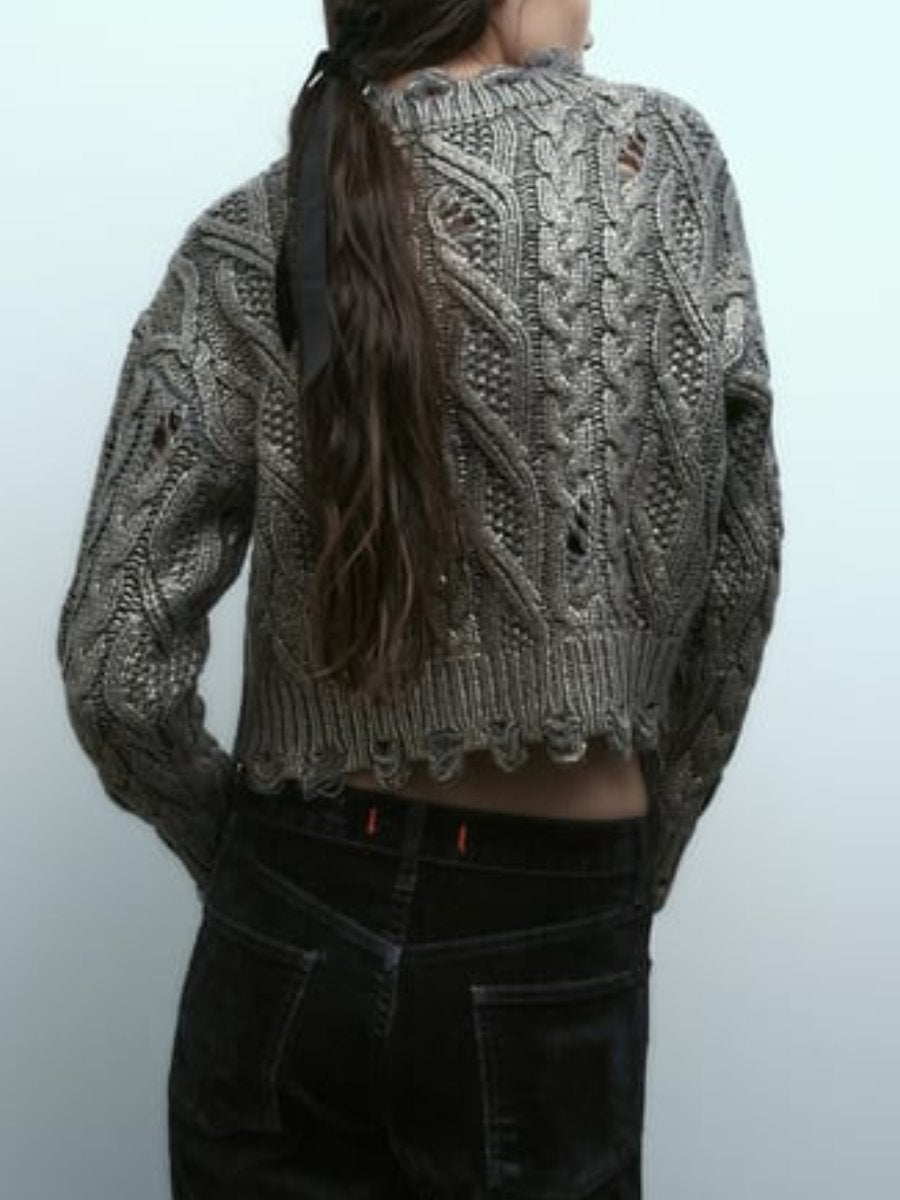 Cable-Knit Metallic Sweater