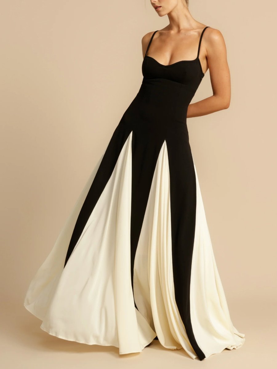 Black and White Contrasting Flowing Dress