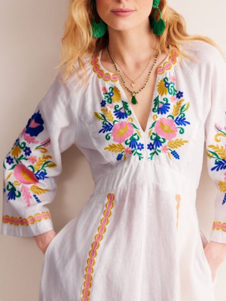 Breathable Linen Embroidered Dress