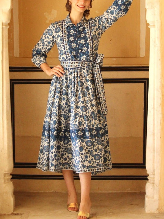 Block Print Floral Cotton Dress