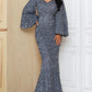 V-Neck Flared Sleeve Evening Dress