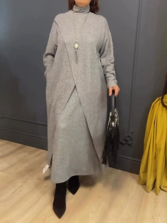 Turtleneck Chic Split Woolen Dress