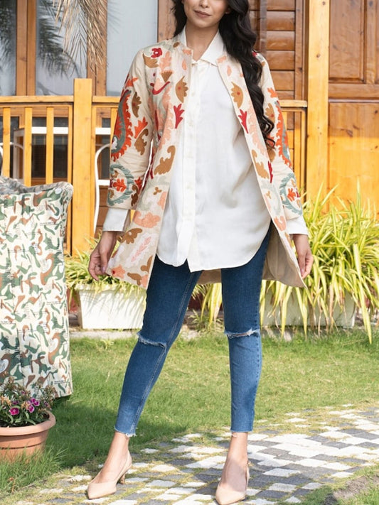 Embroidered & Ethnic Beige Long Coat