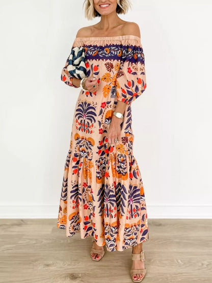 Flowy Off-The-Shoulder Printed Dress