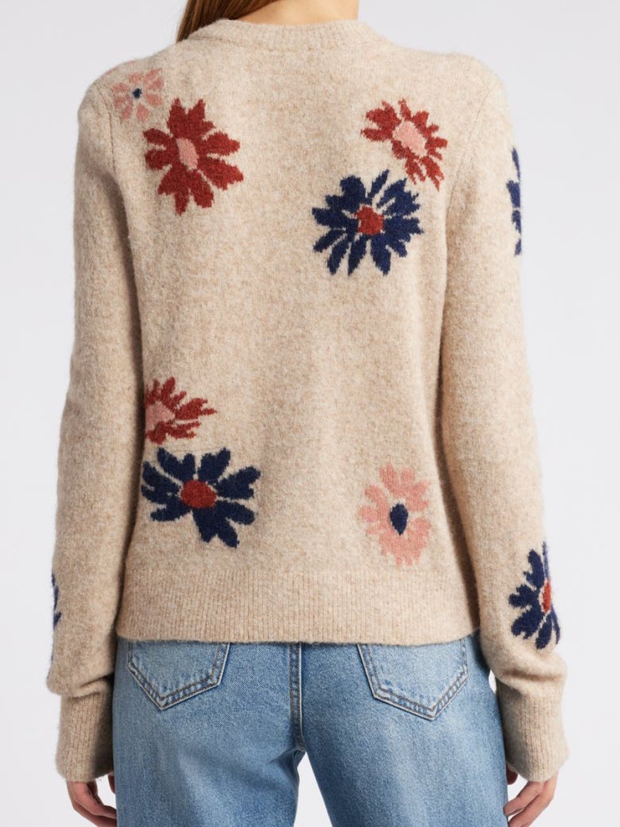 Crewneck Cotton Floral Cardigan