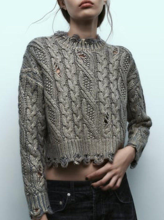 Cable-Knit Metallic Sweater