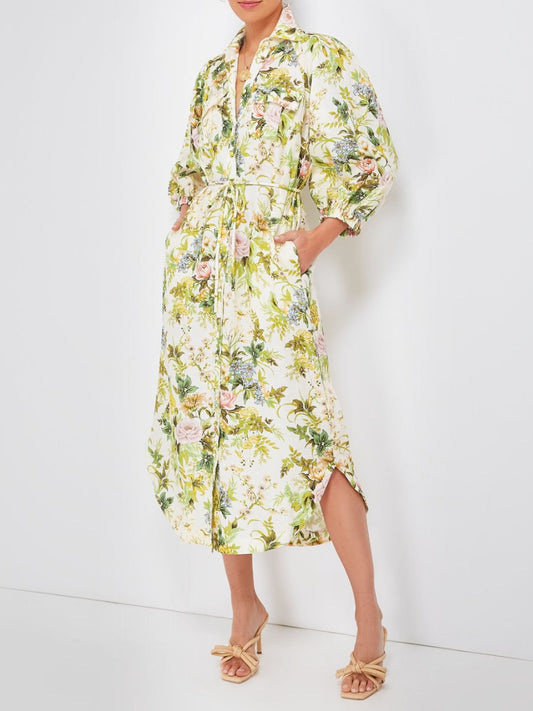 Multi Floral Midi Shirt Dress