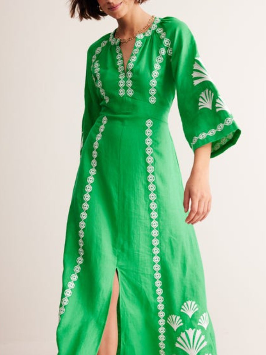 Breathable Linen Embroidered Dress