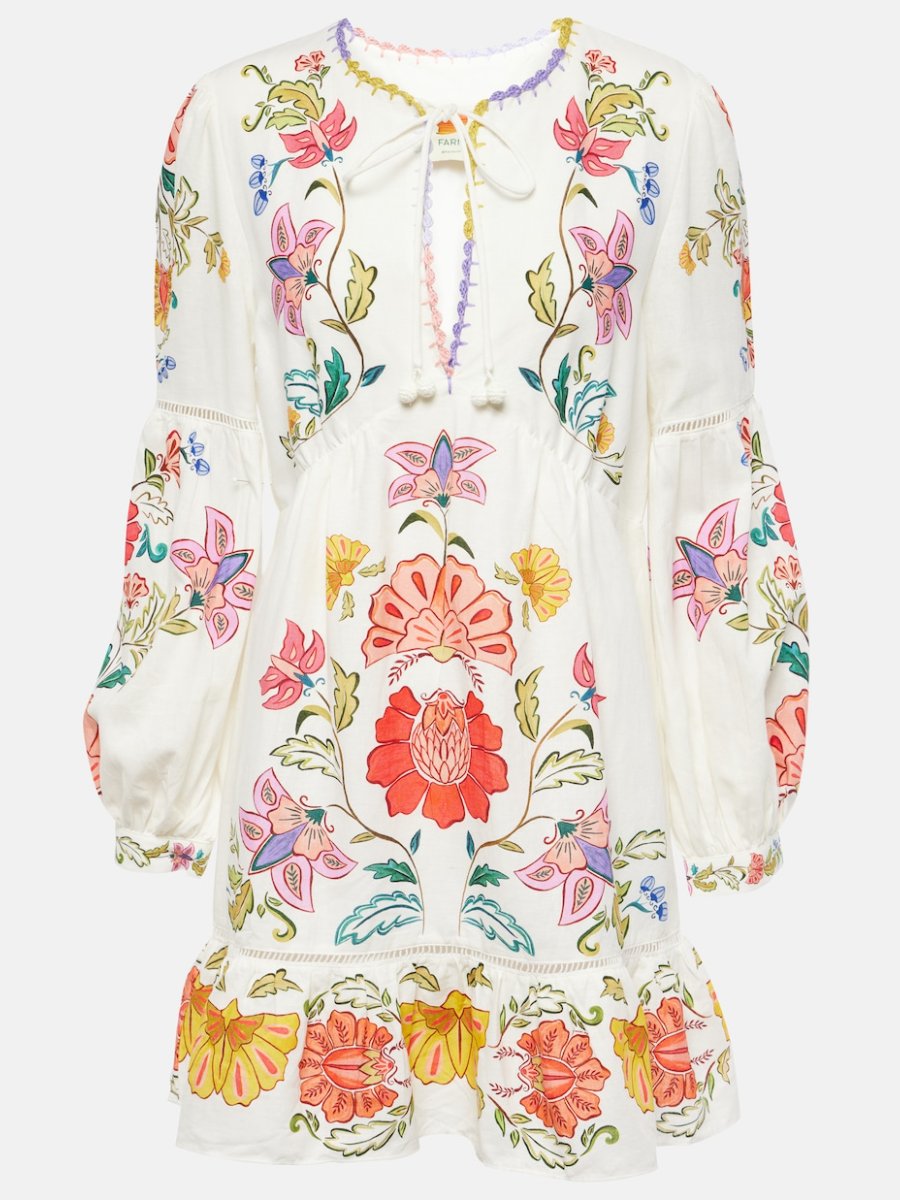 Floral Insects Linen Mini Dress