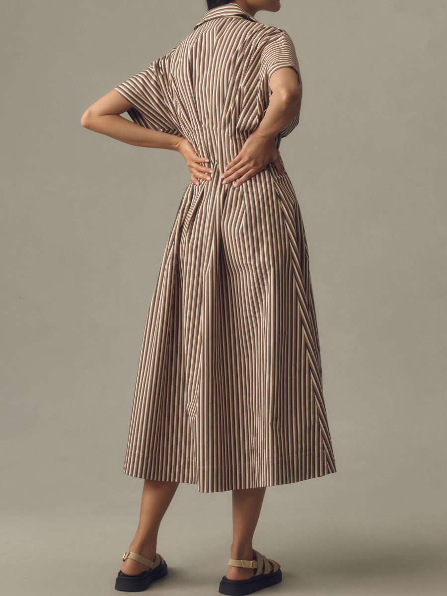 Button-Front Pleated Shirt Dress