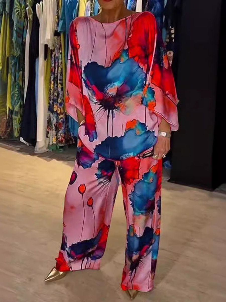 Elegant Satin Loose Printed Suit