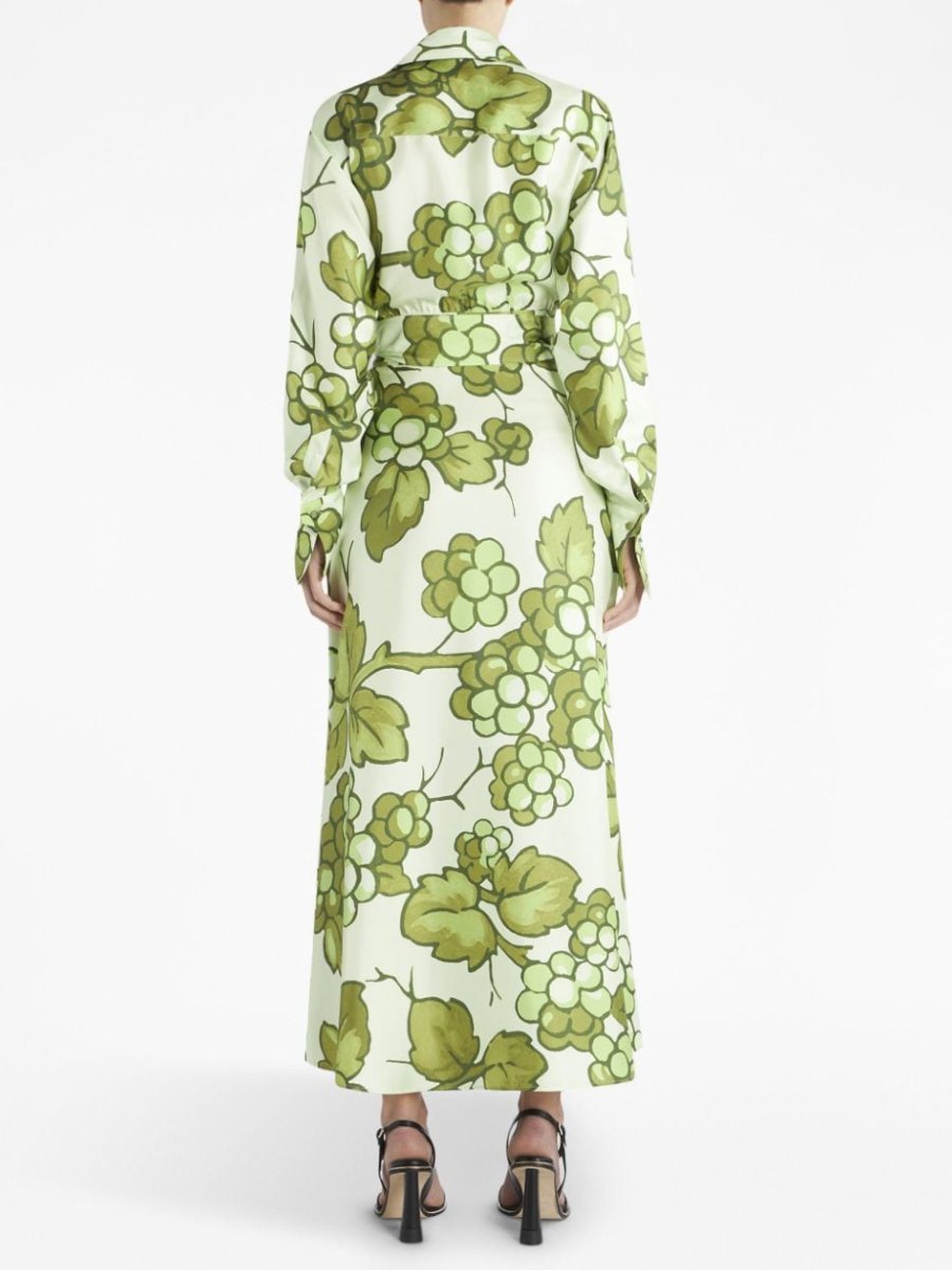 Green Fruit Print Silk Dress