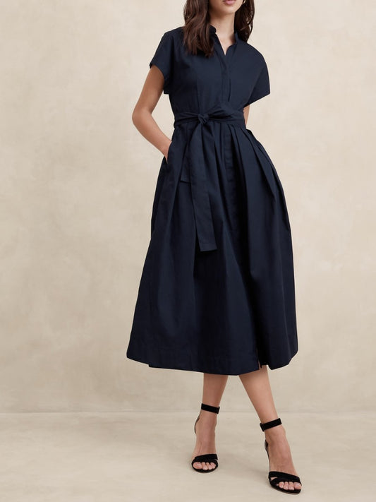 Poplin Belted Midi Dress