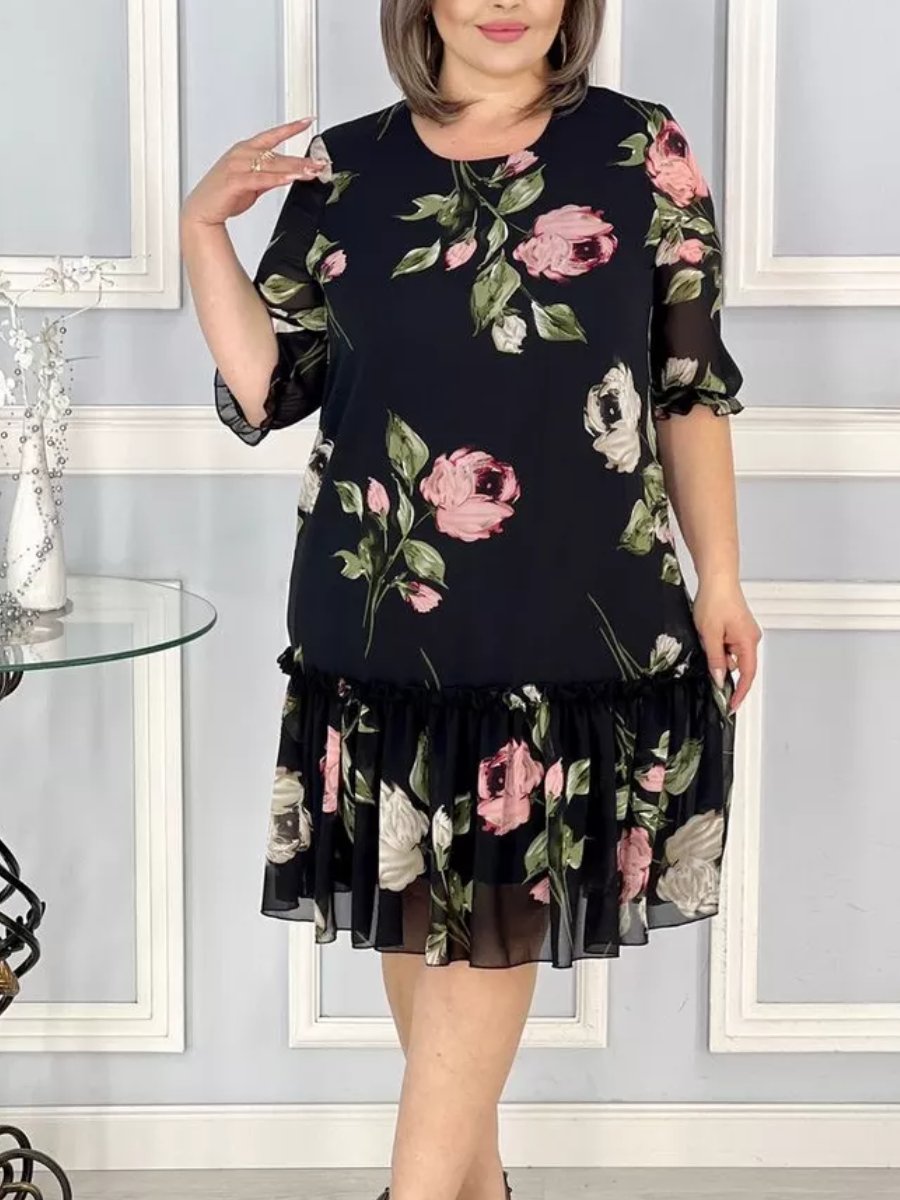 Floral Chiffon Half Sleeve Dress