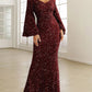 V-Neck Flared Sleeve Evening Dress