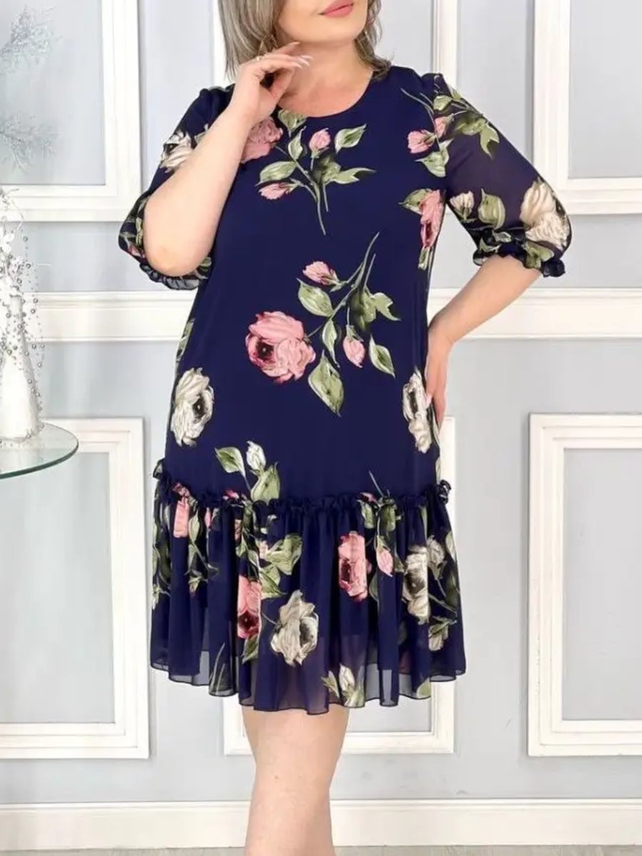 Floral Chiffon Half Sleeve Dress