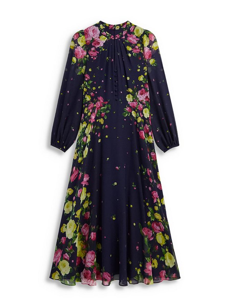 Eva Floral Print Silk Midi Dress