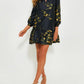 Golden Floral Ruffled Collar Dress