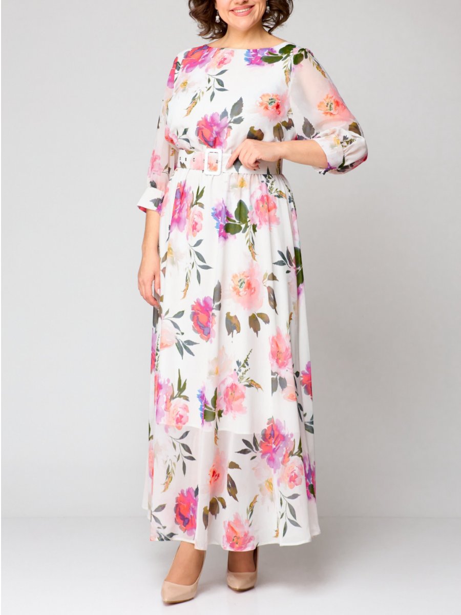 Floral Long Sleeve Chiffon Dress