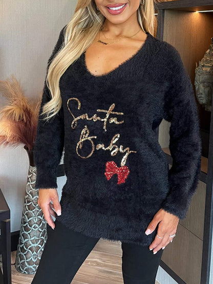 Black Fluffy Santa Baby Sequin Jumper