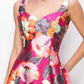 Pink Floral Flower Print Heart Neckline Sleeveless Dress