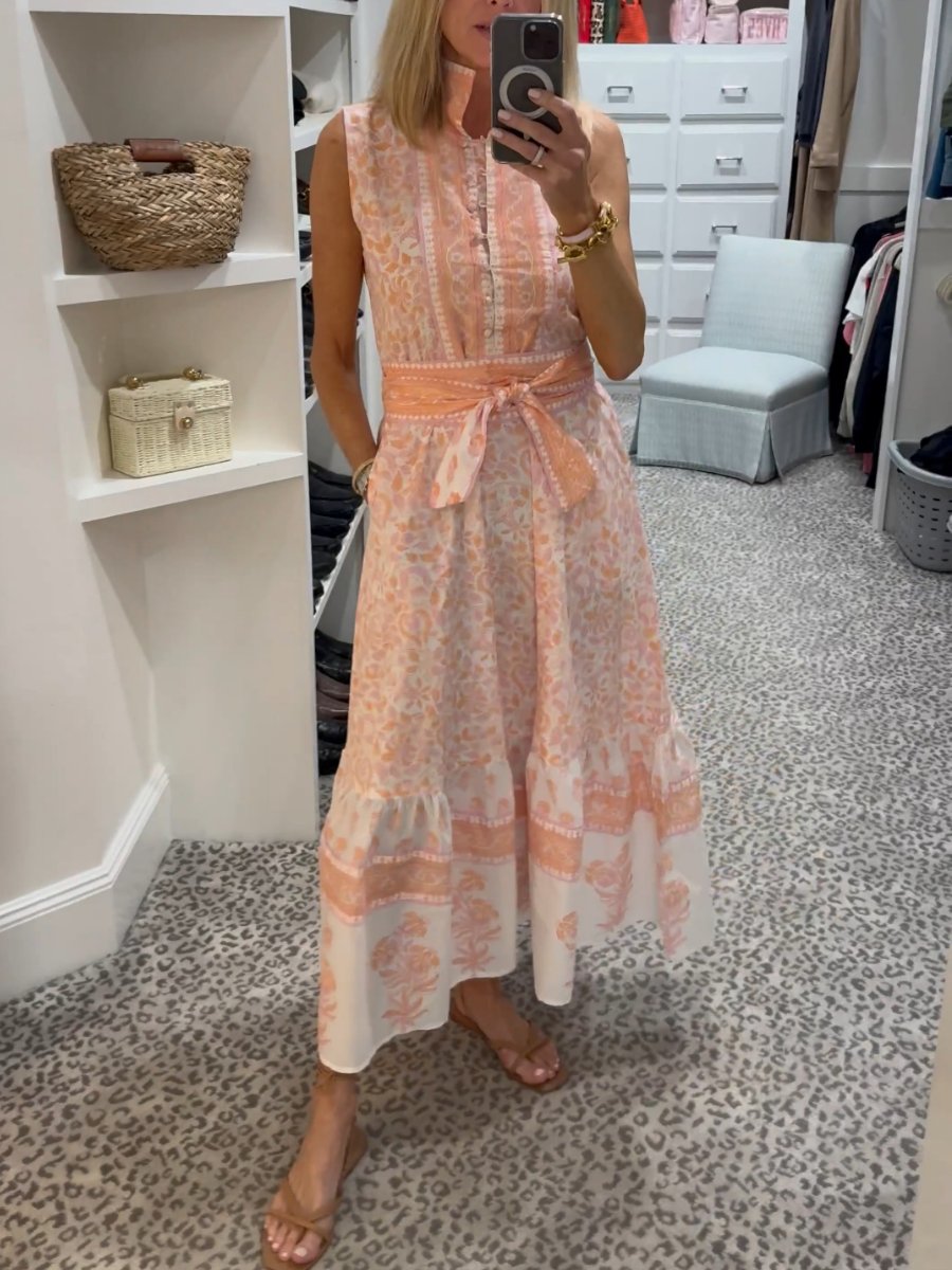 Pastel Peach Larkspur Sleeveless Maxi Dress