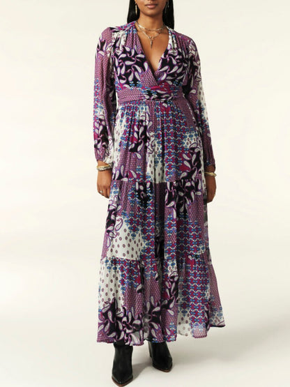 Purple Printed Crepe Maxi Dress